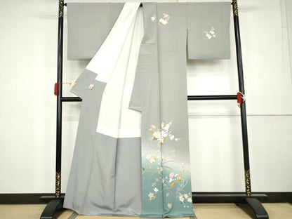 平和屋着物●訪問着　友禅　作家物　片輪車枝花文　暈し染め　正絹　逸品　AABK3541cs