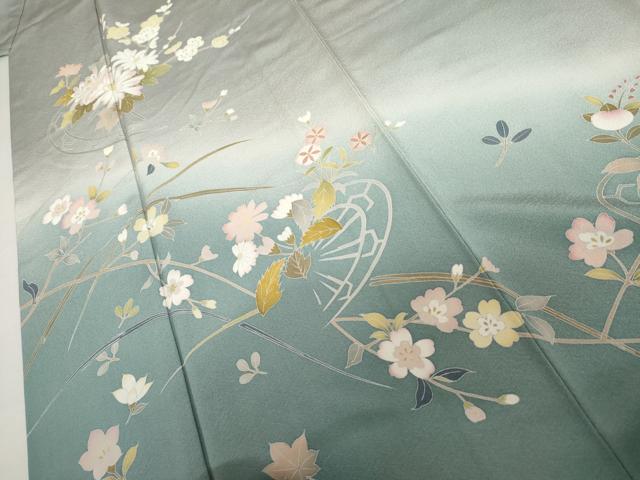 平和屋着物●訪問着　友禅　作家物　片輪車枝花文　暈し染め　正絹　逸品　AABK3541cs