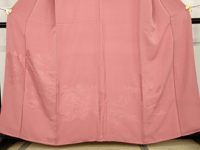 平和屋着物●無地絵羽訪問着　風景樹林地紋　桃色地　正絹　逸品　AABK3542cs
