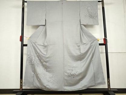 平和屋着物●訪問着　手描き　草花文　正絹　逸品　AABK3545cs