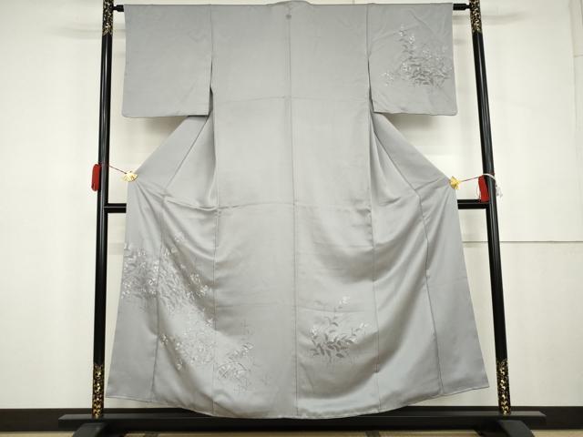 平和屋着物●訪問着　手描き　草花文　正絹　逸品　AABK3545cs