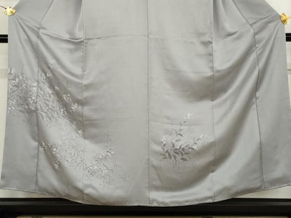 平和屋着物●訪問着　手描き　草花文　正絹　逸品　AABK3545cs