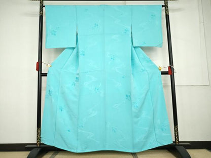平和屋着物●上質な小紋　地紋起こし　流水舞葉文　正絹　逸品　AABK3546cs