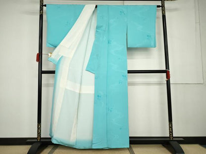 平和屋着物●上質な小紋　地紋起こし　流水舞葉文　正絹　逸品　AABK3546cs