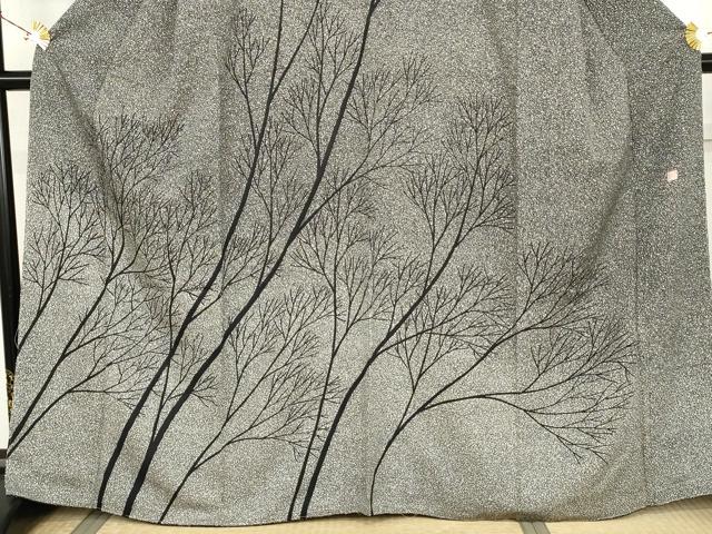 平和屋着物●二代目　川村久太郎　訪問着　枝木文　たたき染め　正絹　逸品　AABK3548cs