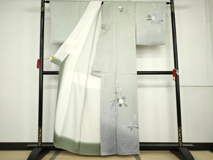 平和屋着物●訪問着　友禅　枝花文　暈し染め　正絹　逸品　AABK3549cs