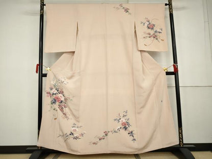 平和屋着物●訪問着　友禅　作家物　枝花文　正絹　逸品　AABK3550cs