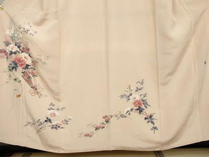 平和屋着物●訪問着　友禅　作家物　枝花文　正絹　逸品　AABK3550cs