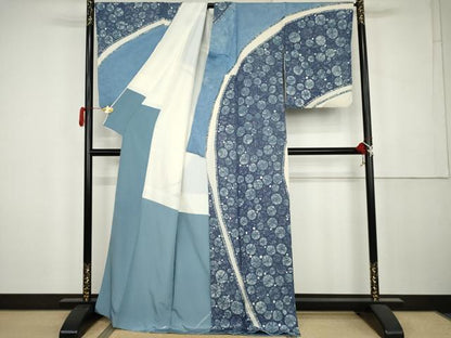 平和屋着物●現代の名工　京友禅 村田道宣　訪問着　一珍染　丸文　暈し染め　銀彩　正絹　逸品　AABK3551cs
