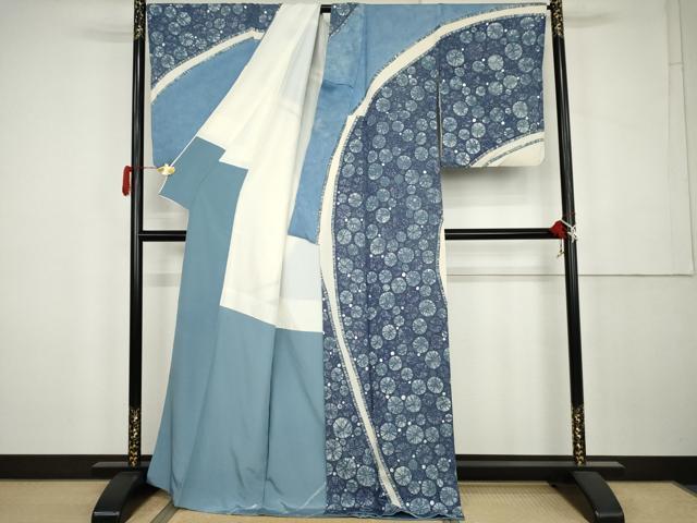 平和屋着物●現代の名工　京友禅 村田道宣　訪問着　一珍染　丸文　暈し染め　銀彩　正絹　逸品　AABK3551cs
