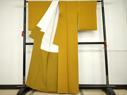 平和屋着物●ファッションデザイナー 花井幸子　色無地　金色　正絹　逸品　AABK3552cs