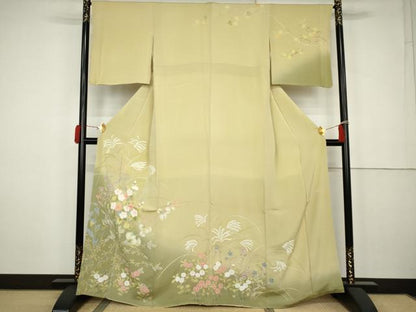 平和屋着物●訪問着　作家物　枝花文　暈し染め　鬼しぼ縮緬　正絹　逸品　AABK3553cs