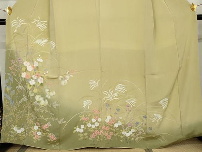 平和屋着物●訪問着　作家物　枝花文　暈し染め　鬼しぼ縮緬　正絹　逸品　AABK3553cs