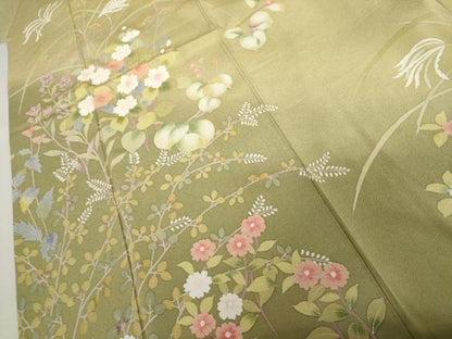 平和屋着物●訪問着　作家物　枝花文　暈し染め　鬼しぼ縮緬　正絹　逸品　AABK3553cs