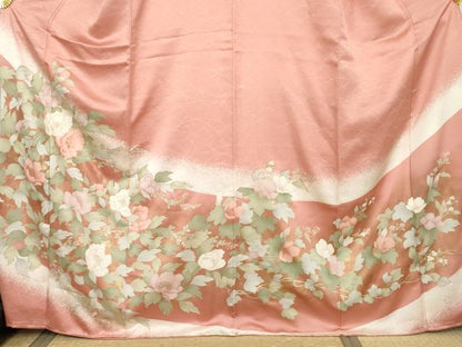 平和屋着物●訪問着　刺繍　草花文　金彩　正絹　逸品　AABK3554cs