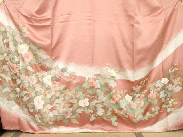 平和屋着物●訪問着　刺繍　草花文　金彩　正絹　逸品　AABK3554cs