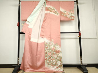 平和屋着物●訪問着　刺繍　草花文　金彩　正絹　逸品　AABK3554cs