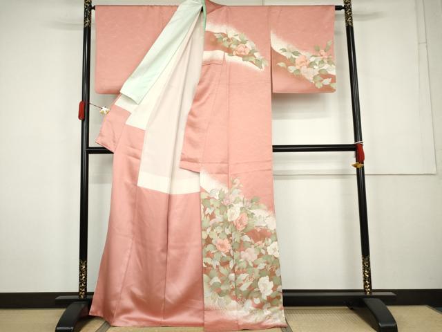 平和屋着物●訪問着　刺繍　草花文　金彩　正絹　逸品　AABK3554cs
