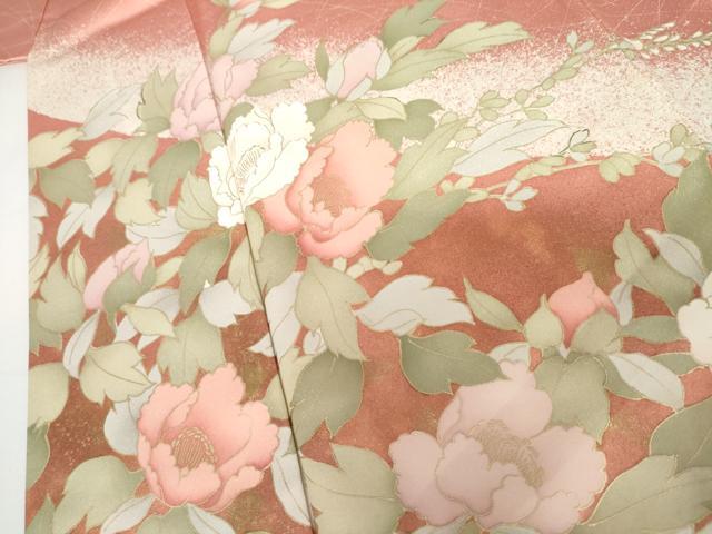 平和屋着物●訪問着　刺繍　草花文　金彩　正絹　逸品　AABK3554cs