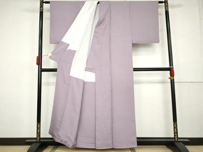 平和屋着物●美空ひばり　色無地　ワンポイント　藤紫色　正絹　逸品　未使用　AABK3555cs