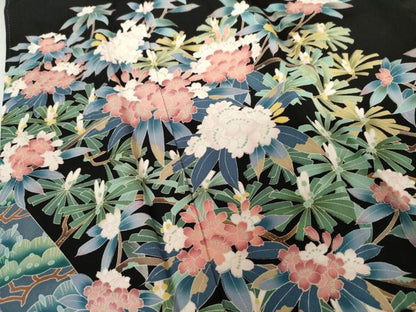 平和屋着物●豪華黒留袖　友禅　作家物　立波花松文　正絹　逸品　AABK3556cs