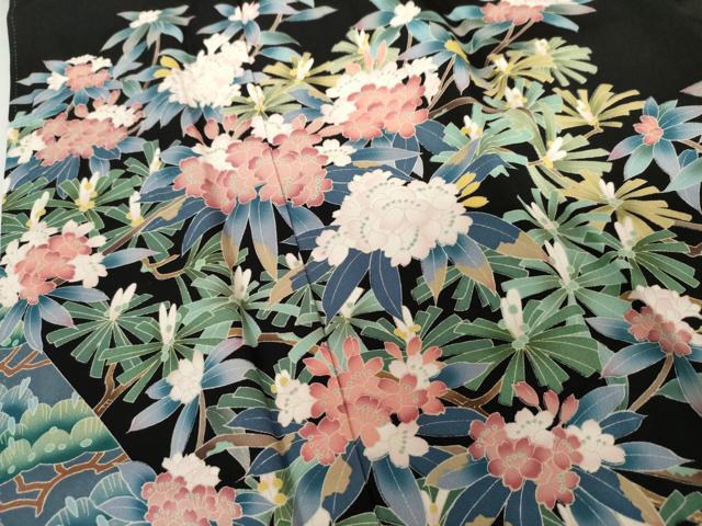 平和屋着物●豪華黒留袖　友禅　作家物　立波花松文　正絹　逸品　AABK3556cs