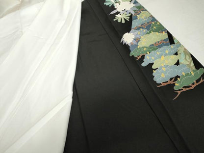 平和屋着物●豪華黒留袖　友禅　作家物　立波花松文　正絹　逸品　AABK3556cs