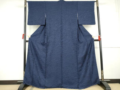 平和屋着物●上質な小紋　お召　藍　草花文　正絹　逸品　未使用　AABK3558cs