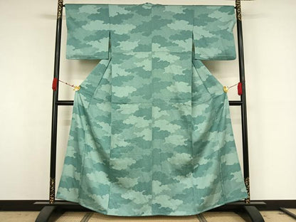 平和屋着物▽江戸小紋　単衣　雲重ね文　鮫小紋柄　正絹　逸品　AABK3561jh