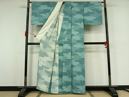 平和屋着物▽江戸小紋　単衣　雲重ね文　鮫小紋柄　正絹　逸品　AABK3561jh