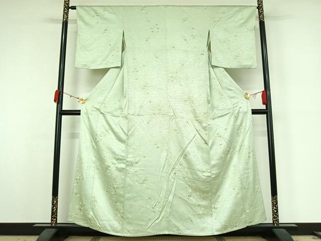 平和屋着物▽上質な小紋　単衣　草葉文　金彩　正絹　逸品　AABK3562jh