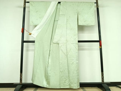 平和屋着物▽上質な小紋　単衣　草葉文　金彩　正絹　逸品　AABK3562jh