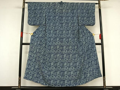 平和屋着物▽上質な小紋　単衣　草花文　正絹　逸品　AABK3563jh