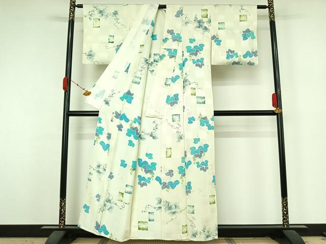 平和屋着物▽上質な小紋　単衣　地紋起こし　葡萄唐草文　正絹　逸品　AABK3564jh