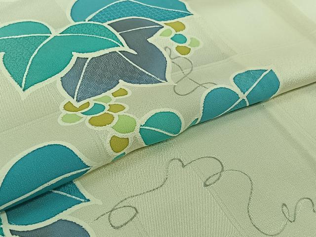 平和屋着物▽上質な小紋　単衣　地紋起こし　葡萄唐草文　正絹　逸品　AABK3564jh