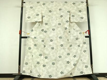 平和屋着物▽上質な紬　単衣　舞花文　正絹　逸品　AABK3565jh
