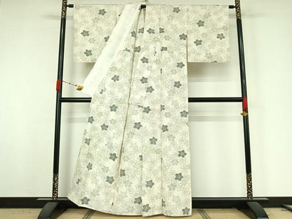 平和屋着物▽上質な紬　単衣　舞花文　正絹　逸品　AABK3565jh