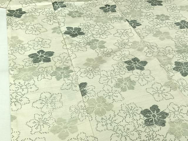 平和屋着物▽上質な紬　単衣　舞花文　正絹　逸品　AABK3565jh