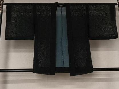 平和屋着物▽羽織　スリーシーズン　春夏秋　塵除け　流水花文　黒地　正絹　逸品　AABK3569jh