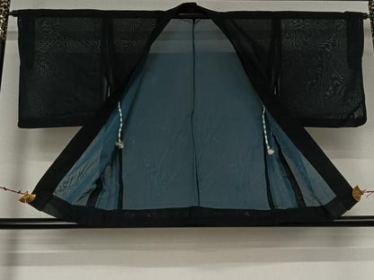 平和屋着物▽羽織　スリーシーズン　春夏秋　塵除け　流水花文　黒地　正絹　逸品　AABK3569jh