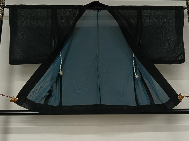 平和屋着物▽羽織　スリーシーズン　春夏秋　塵除け　流水花文　黒地　正絹　逸品　AABK3569jh