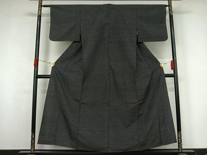 平和屋着物▽上質な紬　単衣　幾何学文様　正絹　逸品　AABK3571jh
