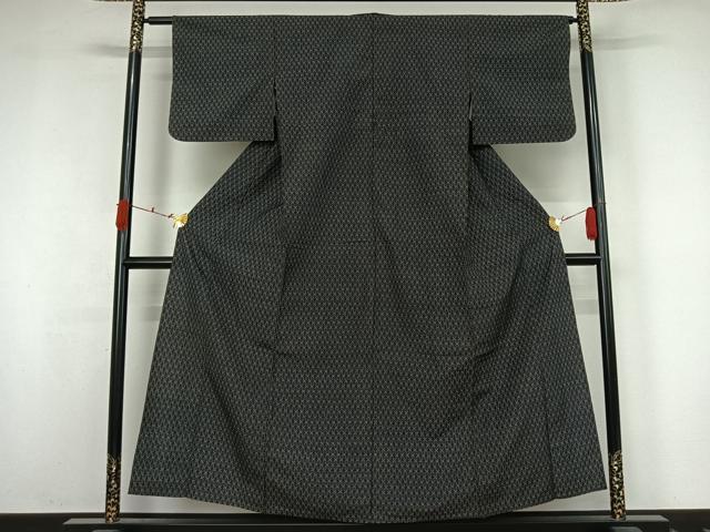 平和屋着物▽上質な紬　単衣　幾何学文様　正絹　逸品　AABK3571jh