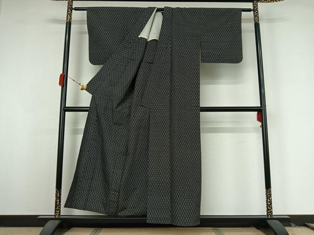 平和屋着物▽上質な紬　単衣　幾何学文様　正絹　逸品　AABK3571jh