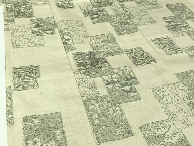 平和屋着物▽上質な紬　単衣　色紙花文　正絹　逸品　AABK3573jh