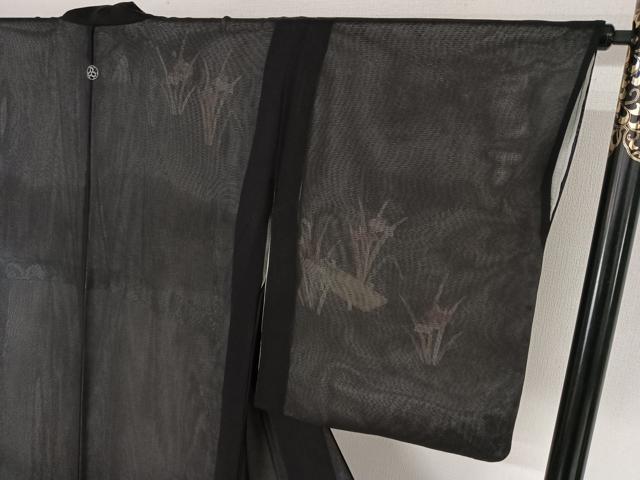 平和屋着物▽訪問着　無双　紗袷　紗×絽　流水花文　黒地　正絹　逸品　AABK3574jh