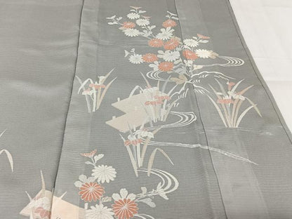 平和屋着物▽訪問着　無双　紗袷　紗×絽　流水花文　黒地　正絹　逸品　AABK3574jh