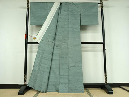 平和屋着物▽上質な紬　単衣　横段文　正絹　逸品　AABK3576jh