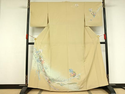 平和屋着物▽訪問着　単衣　吉祥花丸文　暈し染め　金彩　松坂屋扱い　正絹　逸品　AABK3578jh