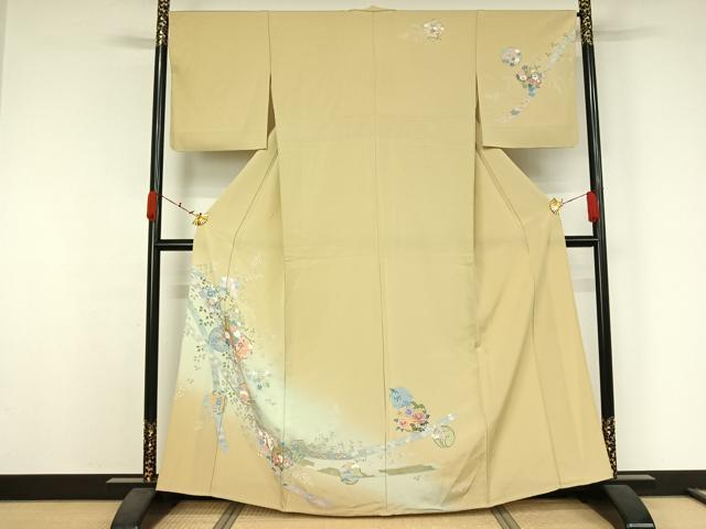 平和屋着物▽訪問着　単衣　吉祥花丸文　暈し染め　金彩　松坂屋扱い　正絹　逸品　AABK3578jh